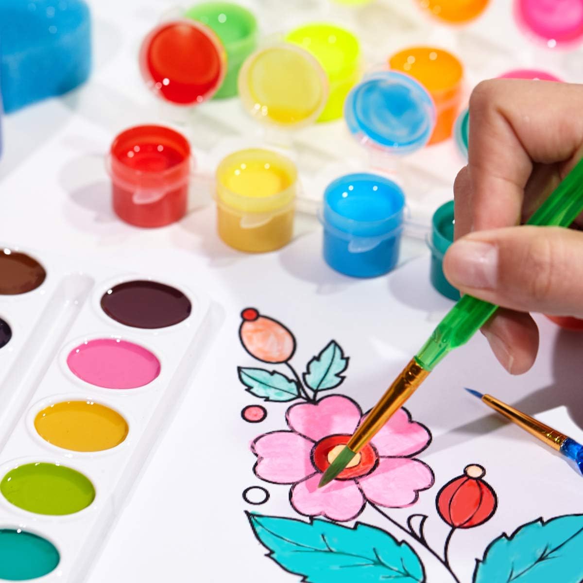 TBC The Best Crafts Washable Paint Set for Kids, 44PCS Paint Kids Kit, Tempera Paints, Semi-moist Watercolor, Finger Paints, Paint Brushes & Sponge Roller & Stamps, Perfect Early Learning Art Supplies Toddler Preschooler: Home Improvement