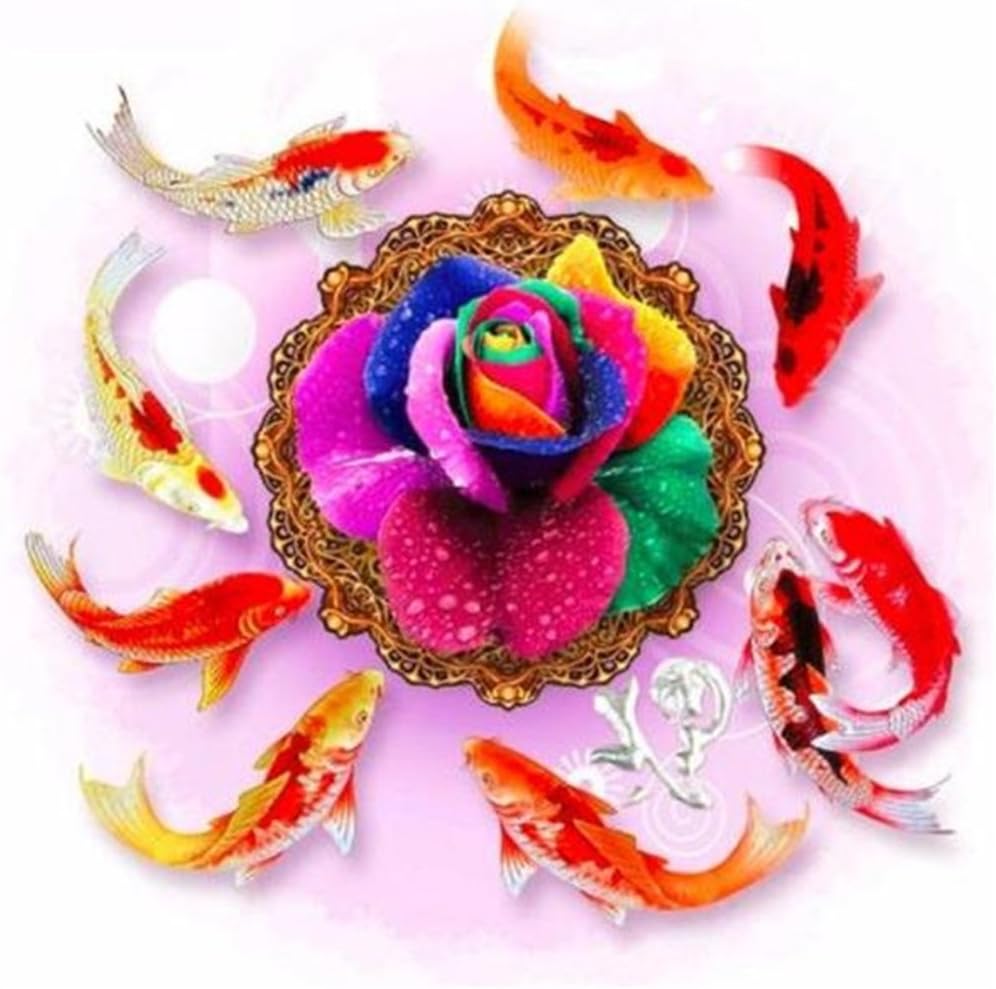 LIPHISFUN 5D Diy Diamond Painting Full Drill for Adults Resin Square Rhinestones Patsed Unfinished Cross Stitch Home Decor Best Gift Rose Golden Fish 12x12 Inches