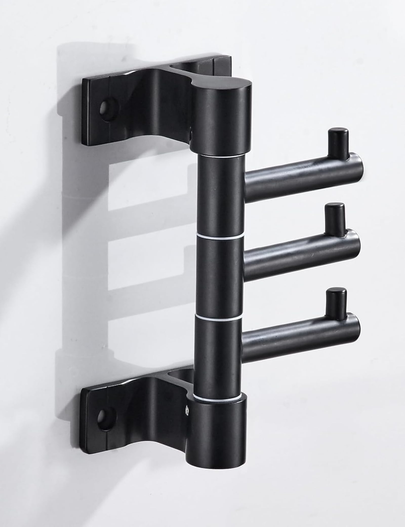 Swivel Towel Hooks Wall Coat Rack with 3 Arms, Towel Hooks for Bathroom Swivel Coat Rack Hat Rack Wall Mount Key Holder Hanger (Black, 3 Swivel Arms)