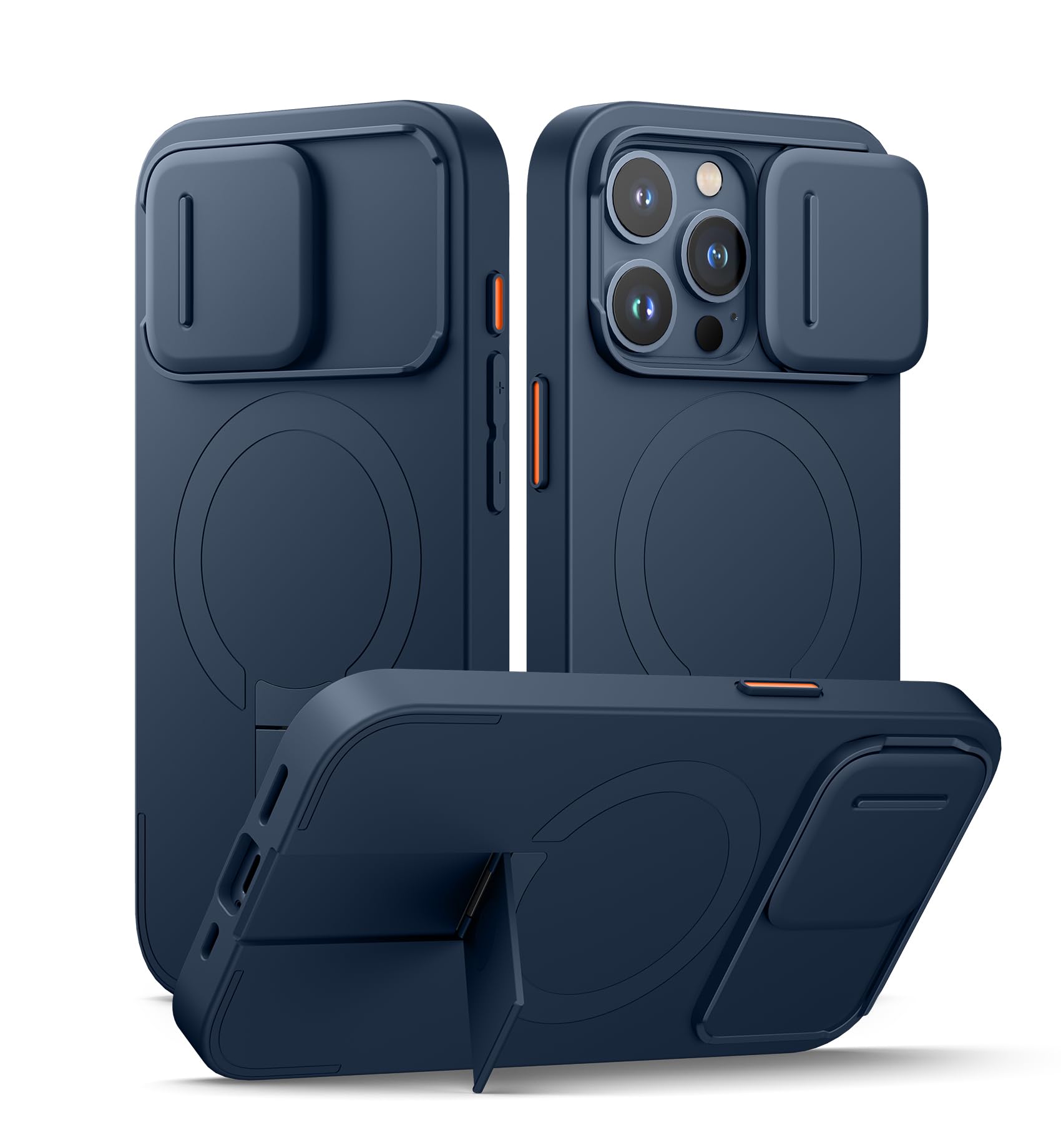 Photo 1 of SURITCH for iPhone 15 Pro Case with Magnetic Camera Slide Cover and Adjustable Kickstand, Compatible with MagSafe, Shockproof Bumper Case Slim Protective Cover 6.1 Inch, Blue