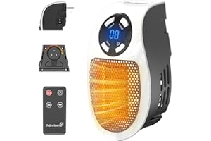 MINETOM Plug in Small Space Heater for Indoor Use 450W, Wall Outlet Electric Heater with Remote, 12H Timer & LED Display, PTC Ceramic Fast Heat Safely for Bedroom Bathroom Office