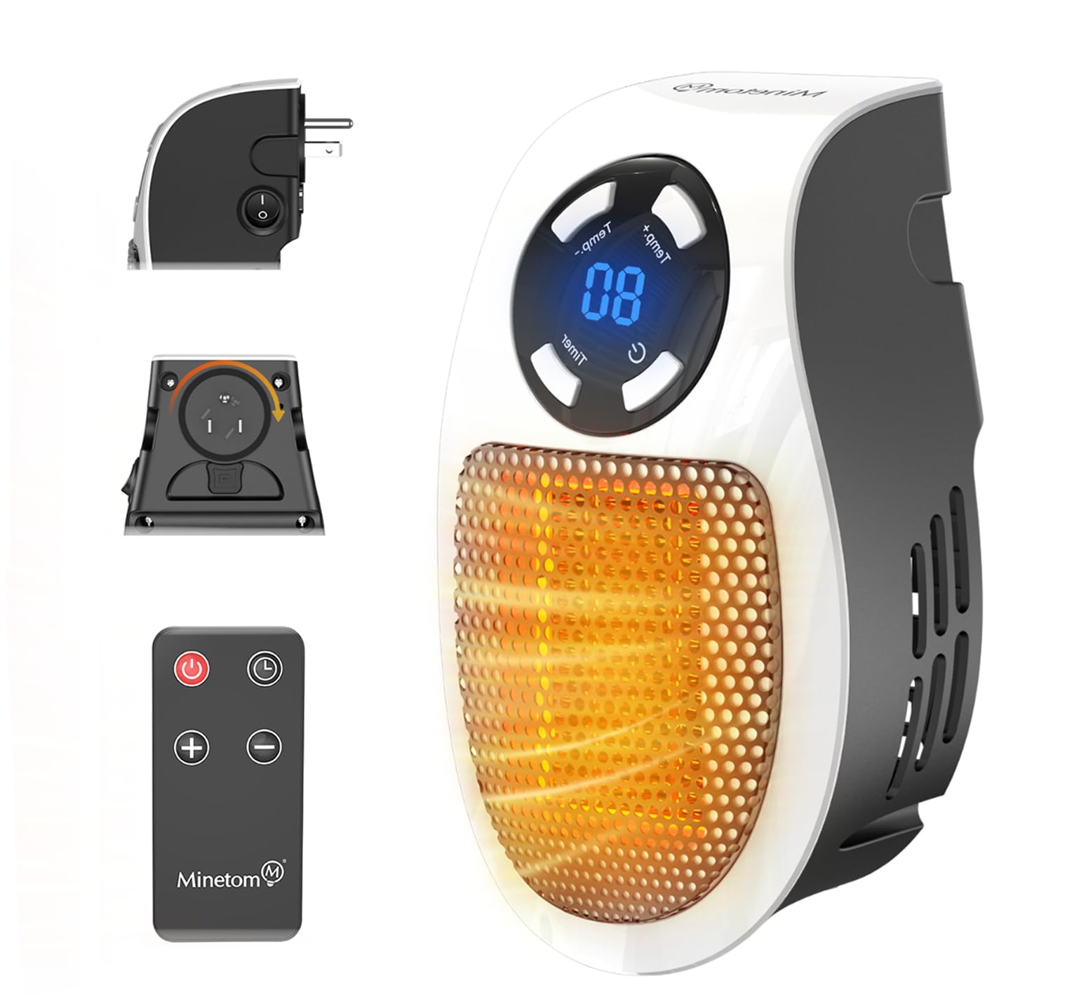 Photo 1 of Plug in Small Space Heater for Indoor Use 450W, Wall Outlet Electric Heater with Remote, 12H Timer & LED Display, PTC Ceramic Fast Heat Safely for Bedroom Bathroom Office