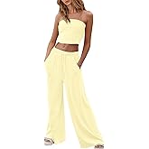 Yanekop Womens 2 Piece Lounge Set Tube Top and Pants Set Travel Sexy Two Piece Outfits Summer Beach Vacation Clothes