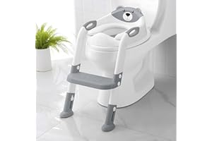 Potty Training Seat ，SKYROKU Potty Training Toilet with Step Stool Ladder, for Kids Boys Girls Toddlers - Comfortable Safe Potty Seat with Anti-Slip Pads Ladder （8838-Grey）