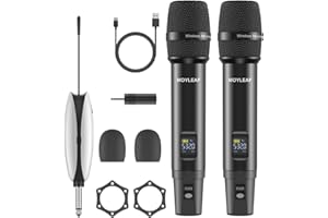 MOYLEAF Wireless Microphones,Metal Dual Professional UHF Cordless Dynamic Wireless Microphone System,Rechargeable Microphone Receiver for Karaoke Singing, Wedding, Party, DJ, Speech, Church, Class Use, 240ft
