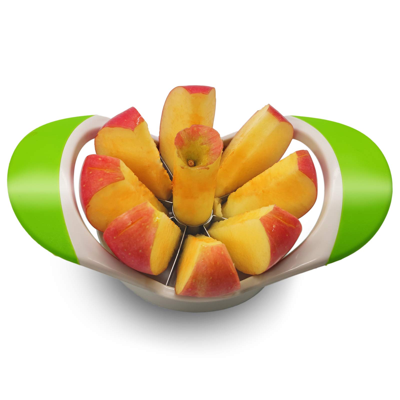 Beylos Easy Grip Apple Corer Slicer-Divider-Cutter-Wedger, Ergonomic Rubber Grip Handle, 8-Blades(Green)