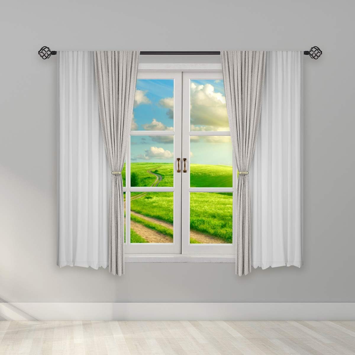 WL.Rocaille Window Treatment Single Curtain Rod Set, 3/4 Inch Diamete/Adjustable Length,Twisted Cage Finials(86 to 120 in, Pewter): Home Improvement
