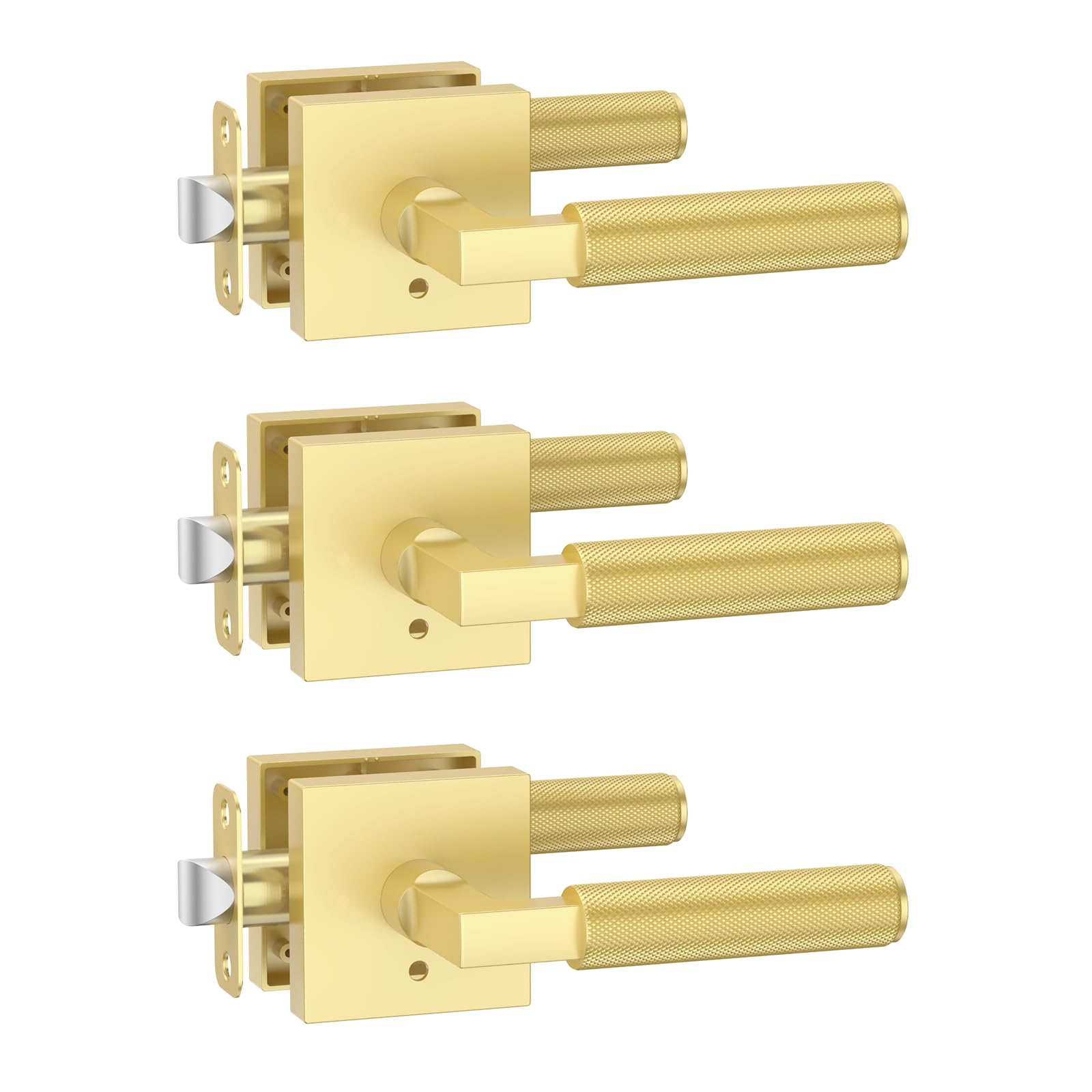 Photo 1 of Amerdeco 3 Pack Privacy Door Handles - Brushed Gold Interior Lever, Knurled Heavy Duty for Bedroom and Bathroom, Reversible Keyless for Right & Left Side AM0021