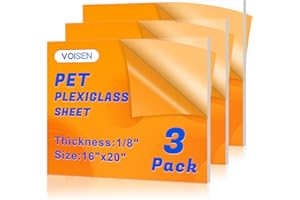 VOISEN 3 Pack Plexiglass Sheets 1/8 Inch Thick, 16"X20" Plexi Glass Panel,Plastic Sheet for Crafts,Signs, Display Cases, Sneeze Guard, Cut with Engraver,Power Saw or Hand Tools