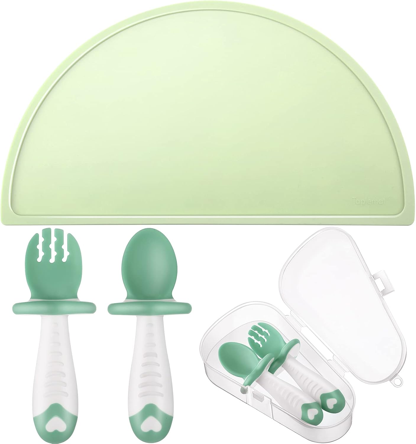 3 Pieces Baby Silicone Placemat Non Slip Placemat, Baby Mini Spoon Fork Self Feeding Toddler Utensils Portable Food Mat Reusable Placemat for Kids Baby Toddlers Home Restaurant Travel High Chairs