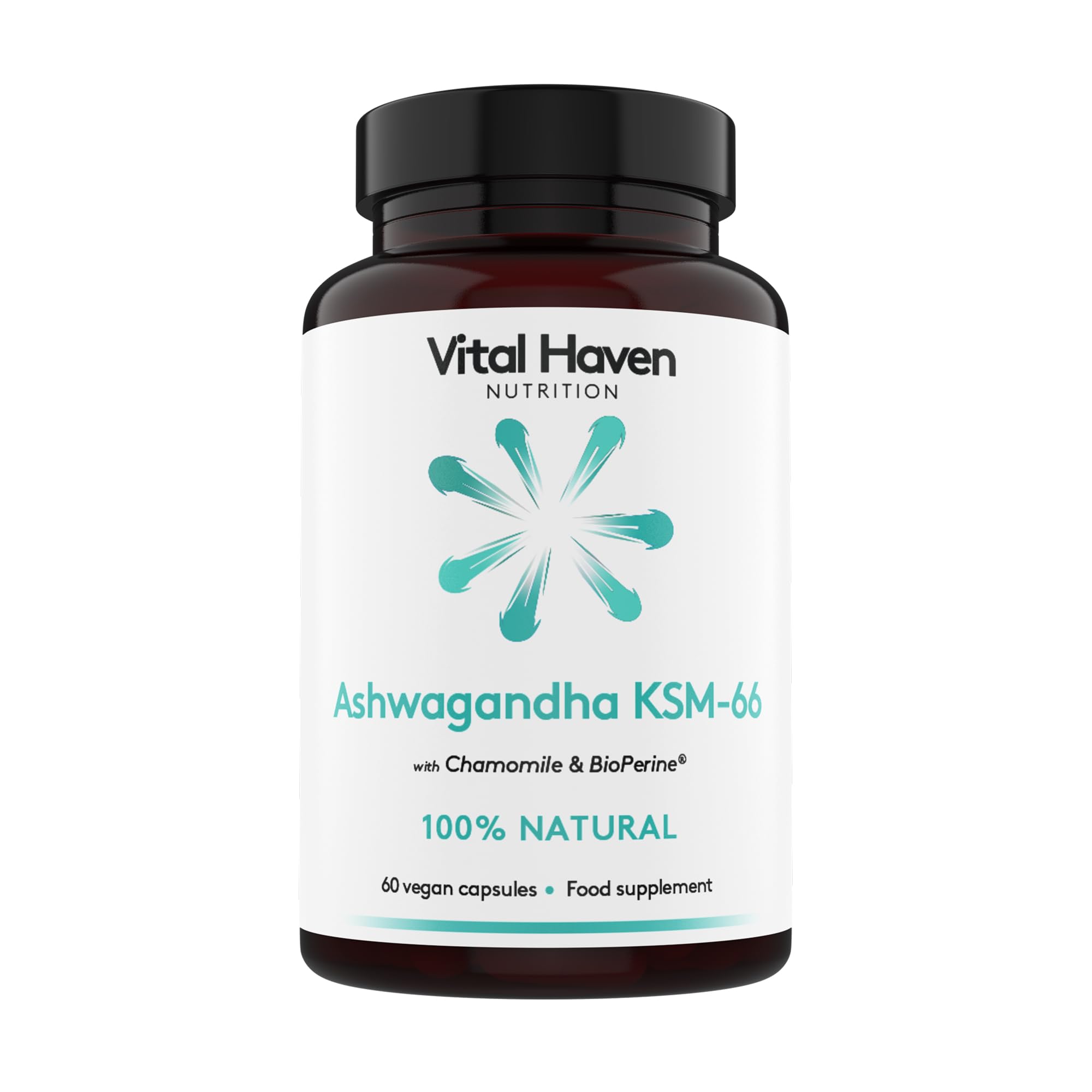 Vital Haven Ashwagandha KSM-66 (600mg) + Chamomile (150mg) Supplement with BioPerine - UK Made