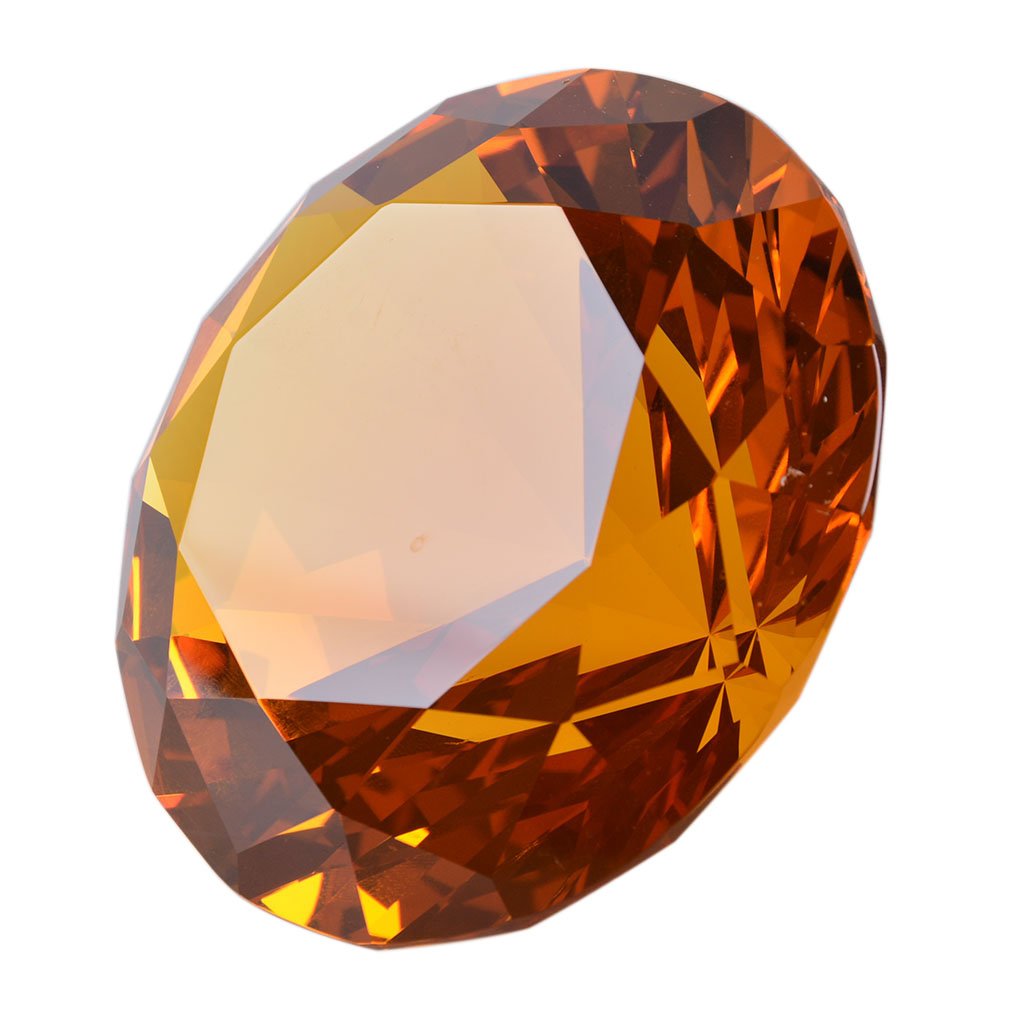LONGWIN 100mm (3.9") Crystal Faceted Diamond Paperweight Wedding Favor Home Decor (Amber)
