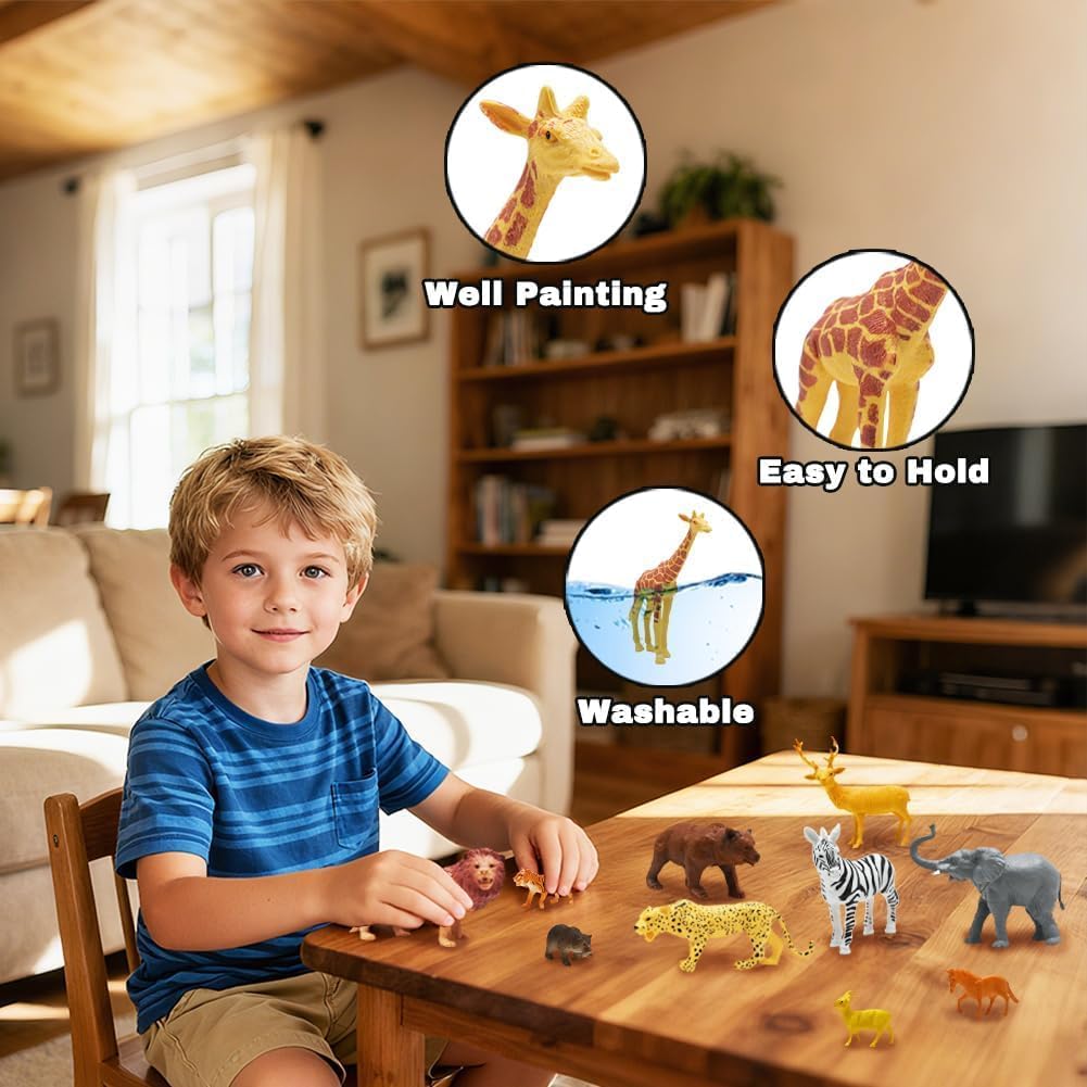 24Pcs Safari & Zoo Animals Figures, Realistic Plastic Animal Toys Set for Kids 1 2 3, Educational Jungle Animals Figures Playset, Party Supplies Birthday Gifts Christmas Stocking Stuffers