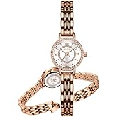 OLEVS Women‘s Retro Crystal Watch - Rose Gold Plated Bracelet, Analog Quartz Movement, Luxury Elegant Dress Watch for Christmas Gift