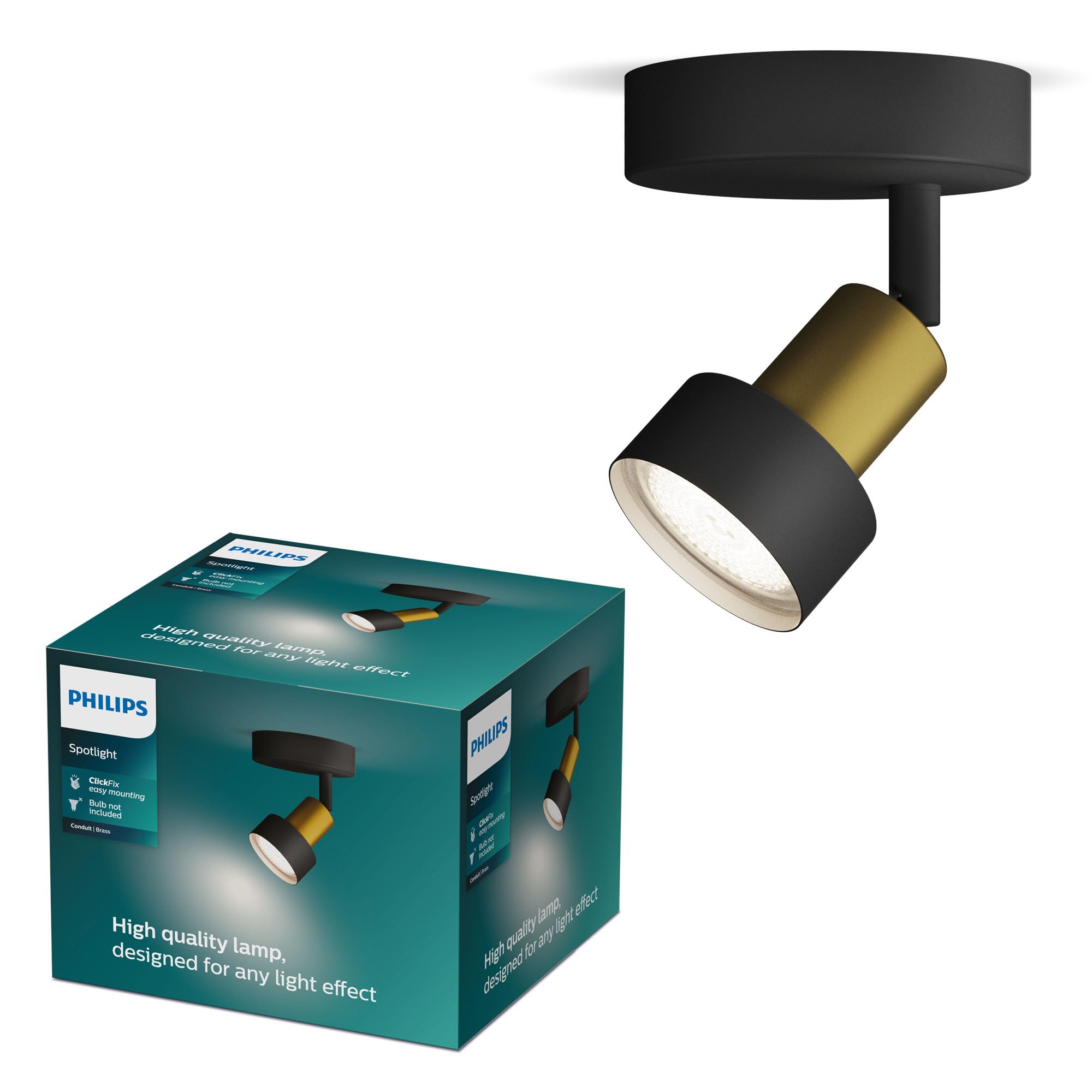 PHILIPS Conduit Spot 1-Head, GU10 not Included, Brass, IP20, Black-Gold