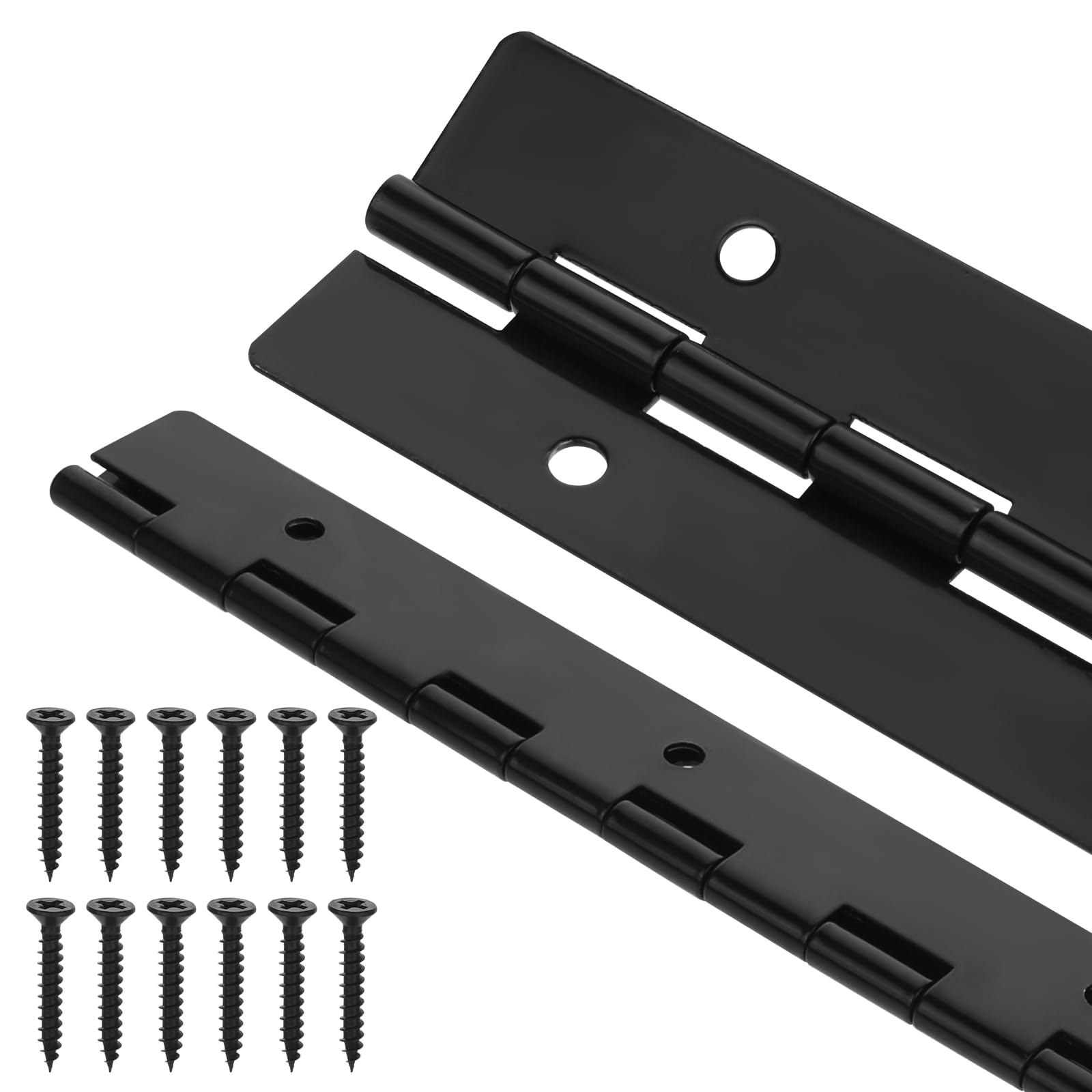 2Pcs 8-Inch Heavy Duty Piano Hinge Black Continuous Hinges 0.19" Thickness/1.49" Open Metal Coated Hinges with 8 Pre-Drilled Holes and 12 Screws for Securing Heavy Folding Cabinet Wooden Lids Doors