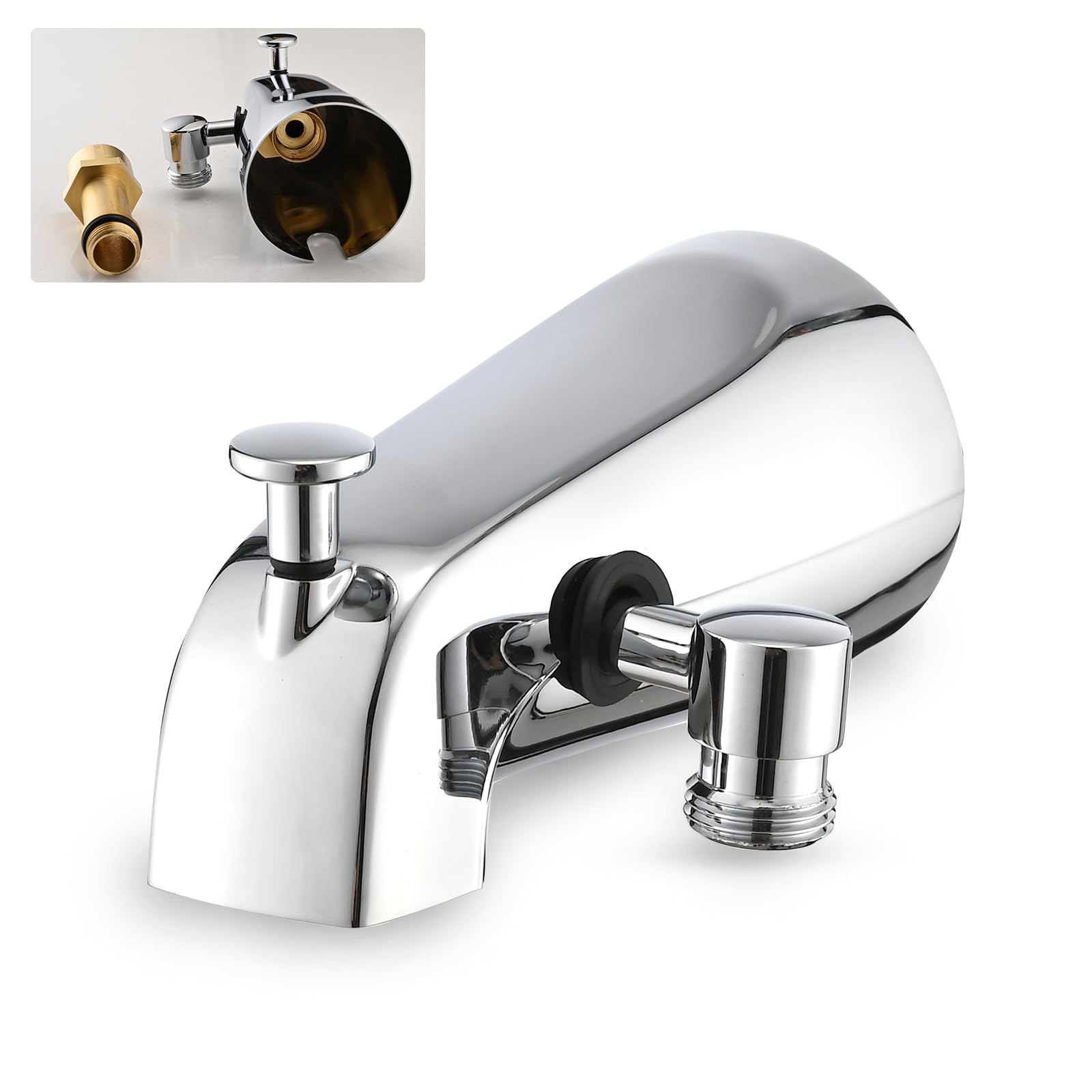 Photo 1 of YASINU All Metal Tub Spout with Diverter Chrome, Fits Threaded 1/2" or 3/4" IPS, Tub Faucet with Shower Diverter