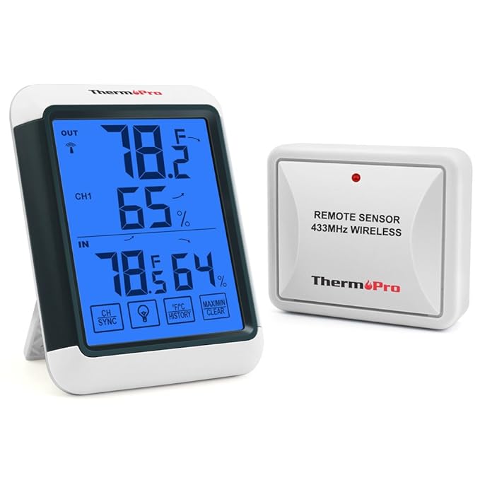 ThermoPro TP65 Digitales Funk Thermo Hygrometer, Wohnklimakontrolle,Klima-Monitor mit Funk-Außensensor