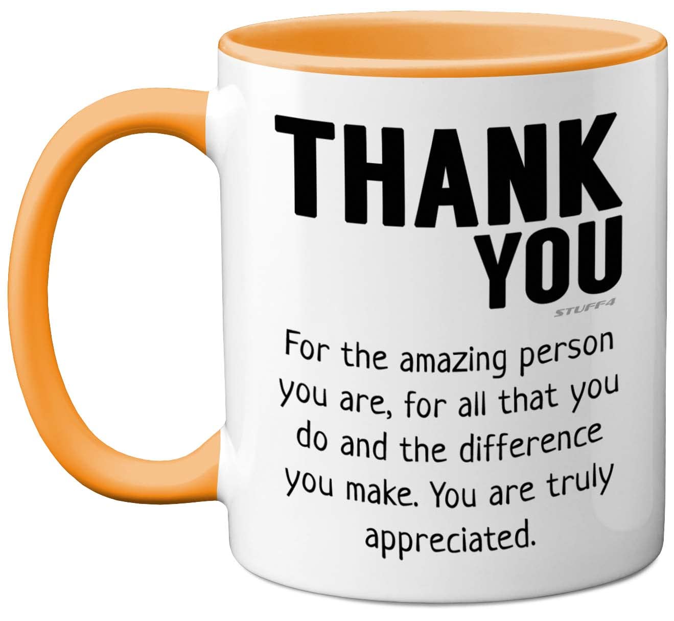 Stuff4 Thank You Mug - Gift for Best Friend, Leaving Gifts for Colleagues Boss Friends Men Women, Thank You Teacher Mug, 11oz Yellow Handle Ceramic Premium Leaving Men Women