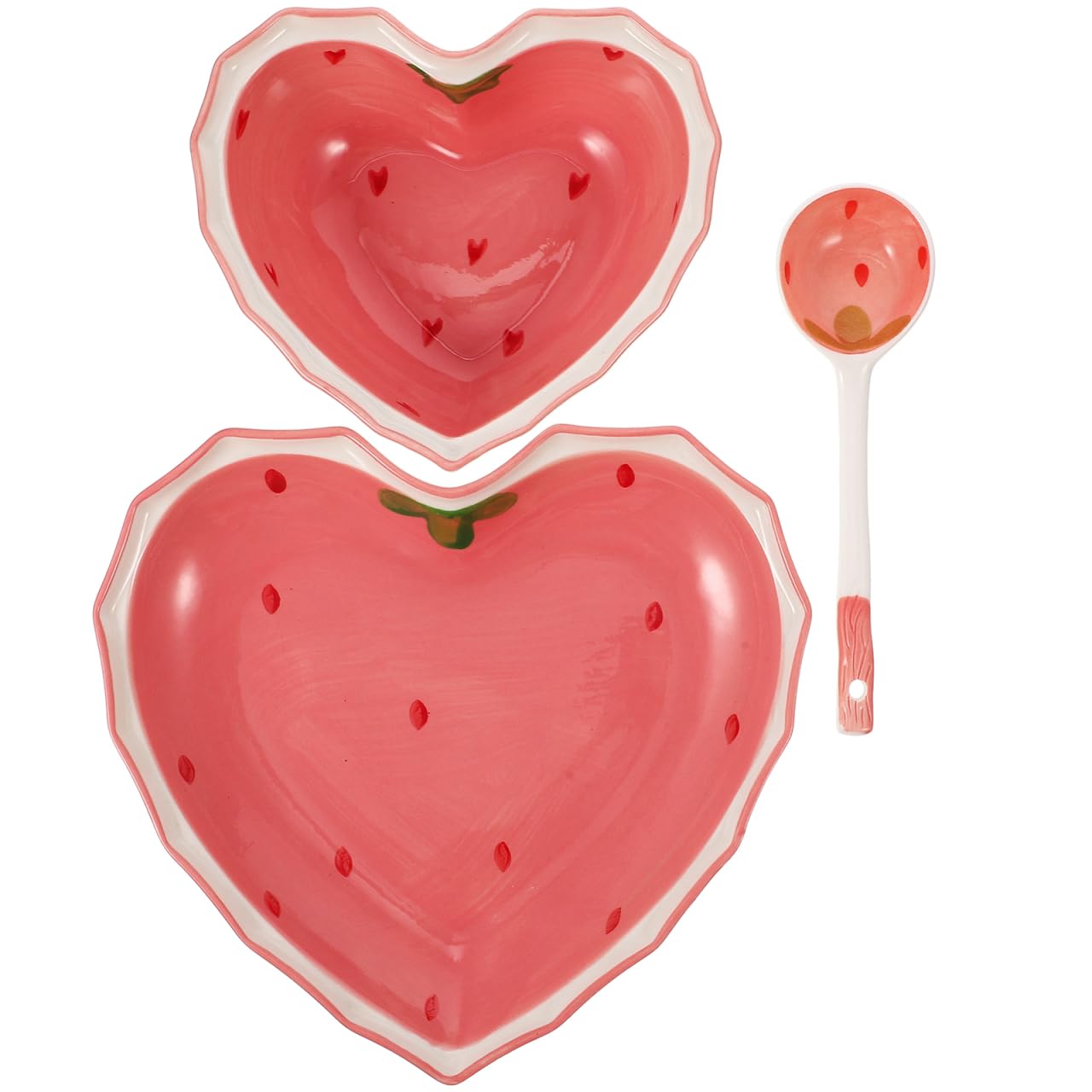 BESTonZON Valentine's Day Ceramic Heart-Shaped Dessert Bowl Set - Cute Pink Porcelain Bowls with Spoon for Salads, Snacks, Multi-Function Tableware for Home Entertaining and Serving