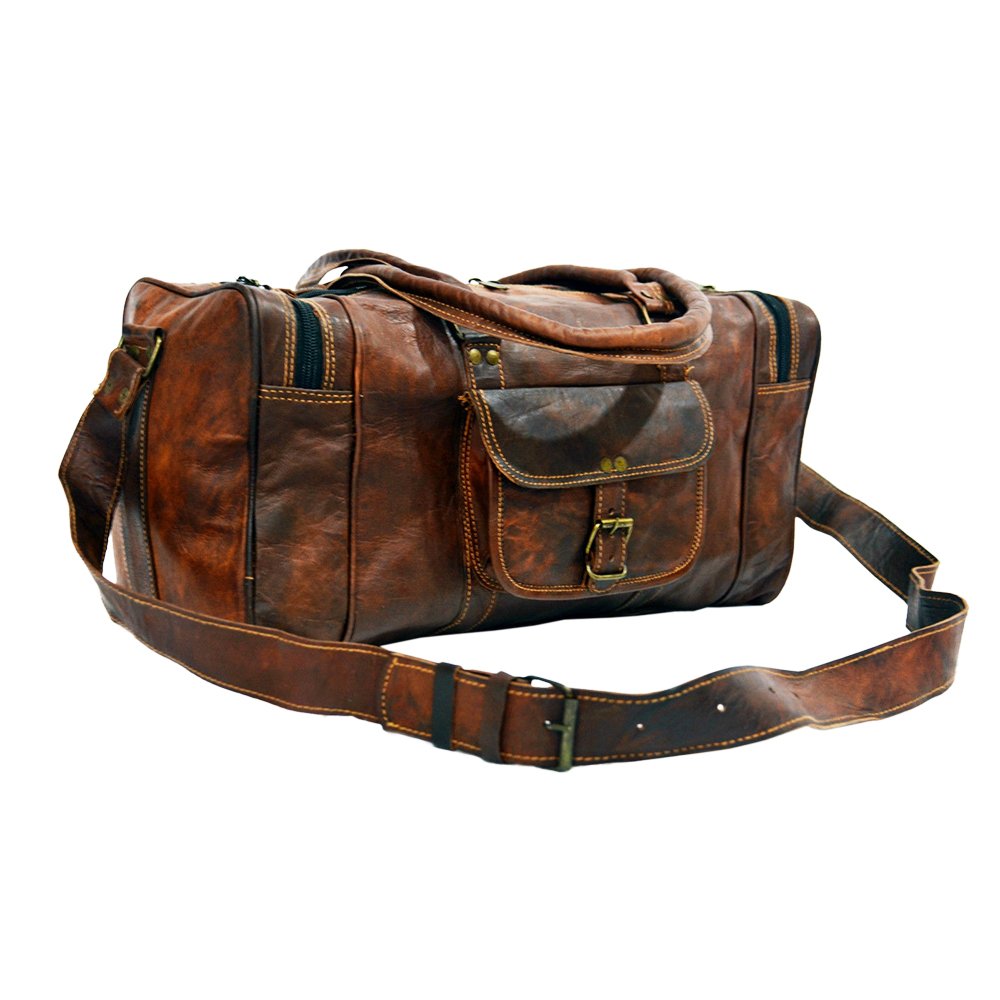 brown leather gym bag