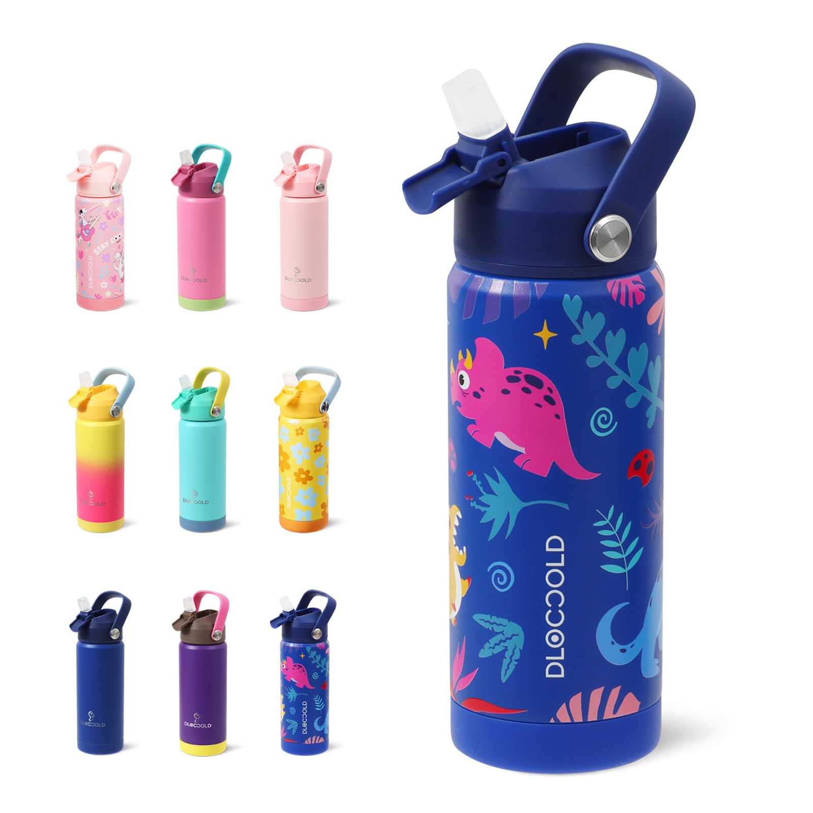 DLOCCOLD Kids Insulated Water Bottle with Leak Proof Straw Lid, Double Wall Vacuum Stainless Steel Water Bottle with Silicone Boot, Reusable Tumbler for Travel, Boys, Girls