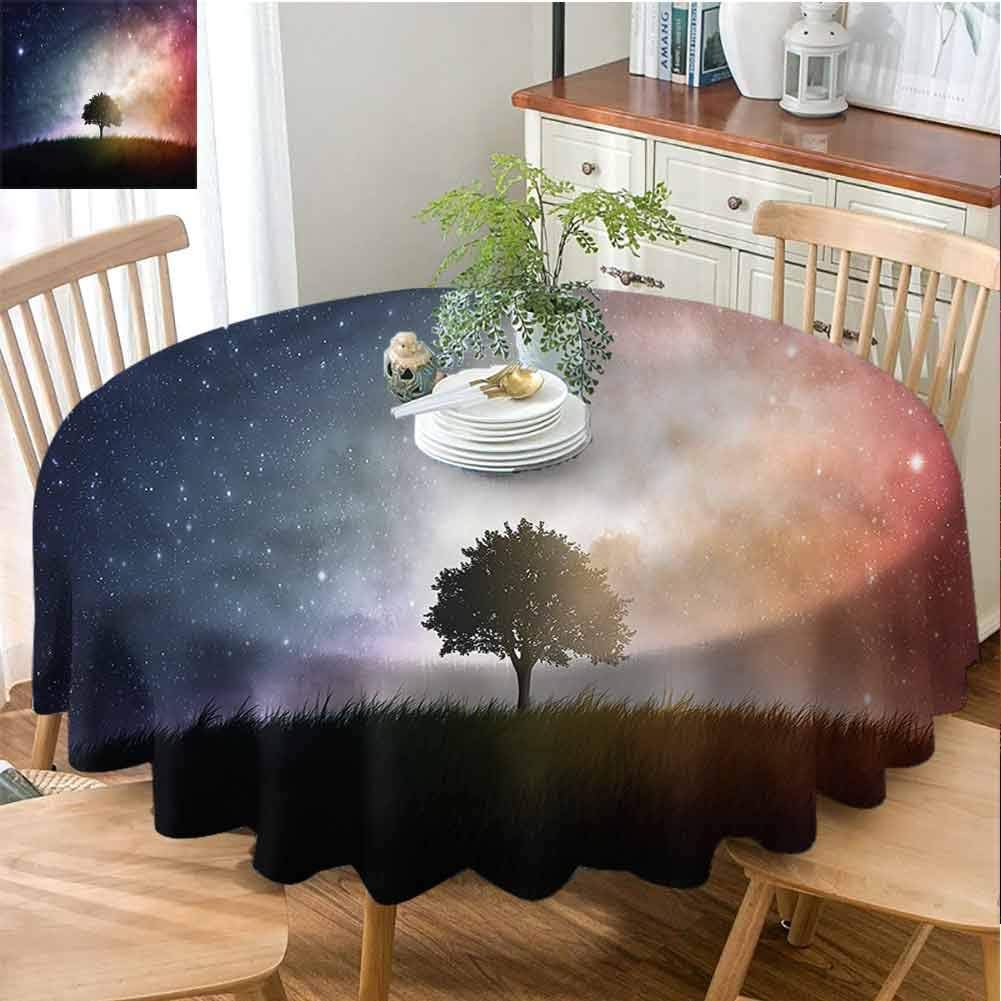 Elxmzwlob Washable Round Tablecloth，Space，Premium Round Tablecloth，Tree in Field with Stars-(70")