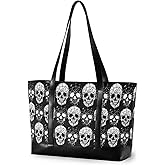 ALAZA Gothic Skull Laptop Tote Bag,Fits 15.6 Inch Laptop,Womens Lightweight Canvas Leather Tote Bag Shoulder Bag