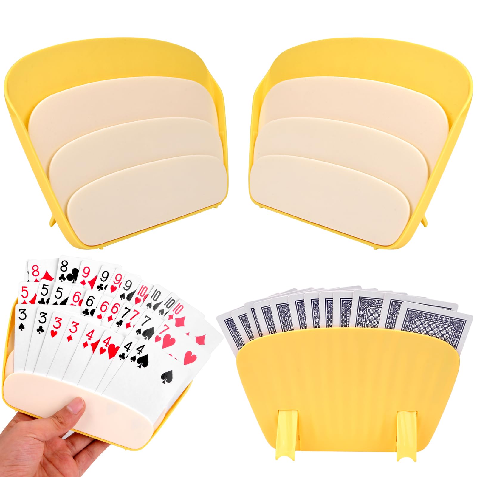 Pipihome 4PCS Playing Card Holder, UNO Card Game Accessory for Kids Adults, Plastic Little Hands Card Holder for Kids, Poker/Dos/Canasta/Bridge/Uno Card Holder for Adults, Senior (A)