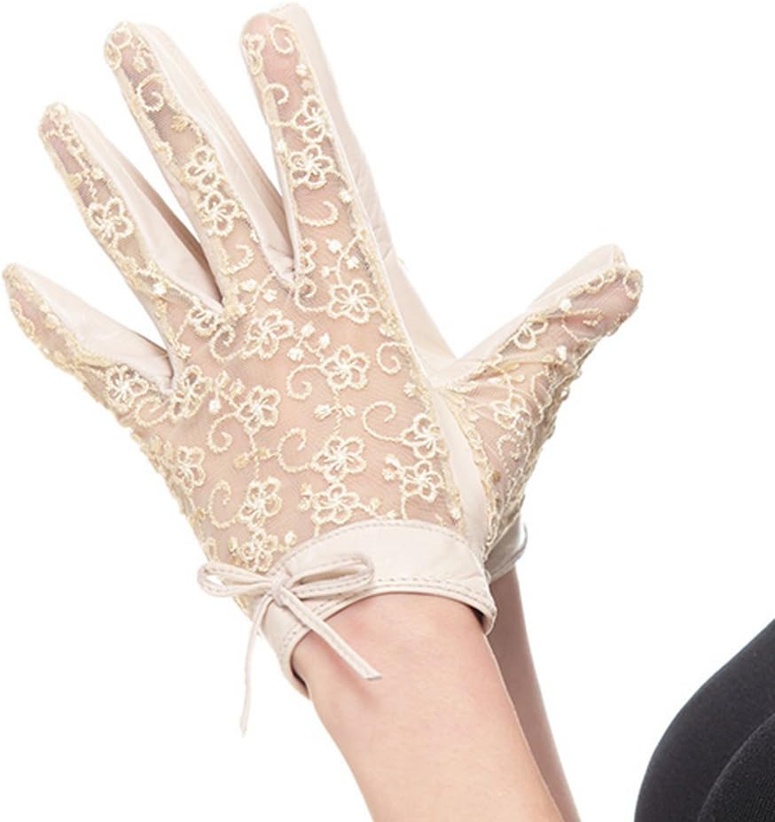 NappagloWomen's Nappa Leather & Lace Unlined Gloves Bow Decoration Summer Short for Wedding Prom Banquet Party Driving