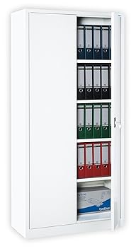 Weißer Flügeltürenschrank Schrank Stahl Stahlblech Lagerschrank Aktenschrank 4 Fachböden 530347 weiß 1950 x 920 x 420 mm komp