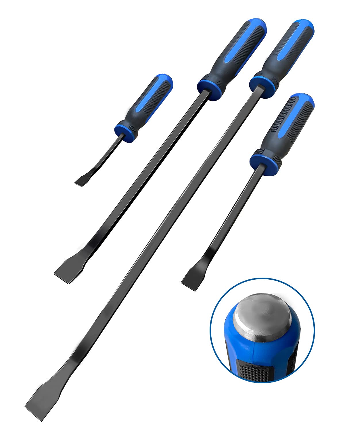 ROTATION Pry Bar Set Heavy Duty, Thicker Hammer Strike Cap, Angled Tip, Mechanic Hand Tools for Automotive, Demolition, Nail Puller, Crowbar | 4-Piece | Blue