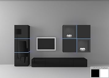 Dreams4home Wohnwand Square Anbauwand Schrankwand Weiss O Schwarz Hochglanz Opt Led Rgb Beleuchtung Beleuchtung Mit Beleuchtung Farbe Schwarz Amazon De Kuche Haushalt