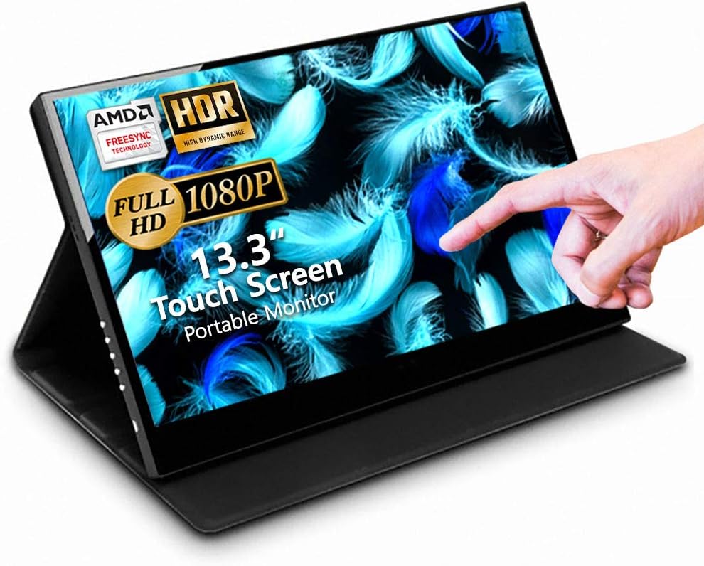 Portable Monitor, Touch Screen, 13.3 Inch IPS HDR 1920x1080p Full HD Portable Gaming Monitor, DEX MHL FreeSync Computer Display Smart Case with Type-C HDMI for Laptop PC Phone Xbox PS4 (P133F Multi)