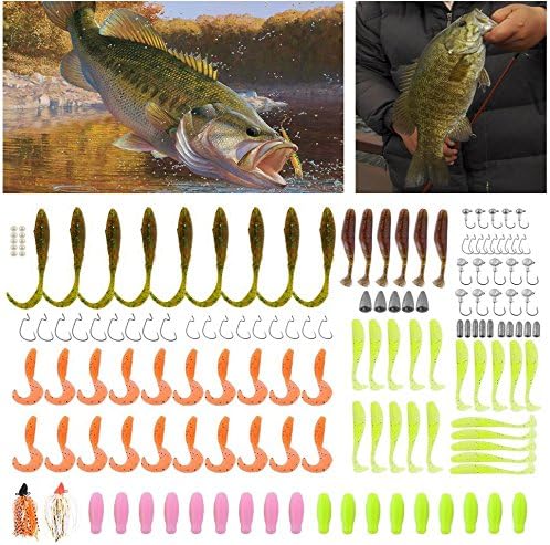 143 pcs Fishing Lure Tackle Bass Freshwater, Fishing Lures Set for Cappie Trout, Soft Plastic Lure Kits Lots, Crank Hook, Jig Head, Bullet Weight, Fishing Bead, Shad Soft Lure, Fat Grub by Ultrason