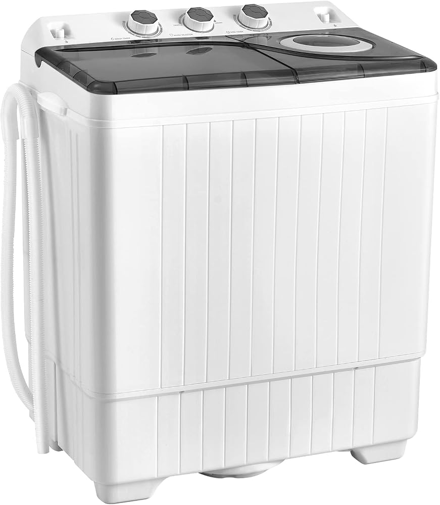 COSTWAY Portable Washing Machine, Twin Tub 26lbs Capacity Laundry, 18lbs Washer and 8lbs Spinner Combo with Timer Knobs, Buil