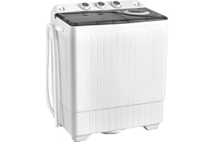 COSTWAY Portable Washing Machine, Twin Tub 26lbs Capacity Laundry, 18lbs Washer and 8lbs Spinner Combo with Timer Knobs, Buil