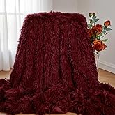 MYRU Plush Blanket Bedding Sofa Cover Furry Fuzzy Fur Warm Throw Quilt Cozy Couch Blanket for Winter (63 x 79 Inch,Wine Burgundy Red)