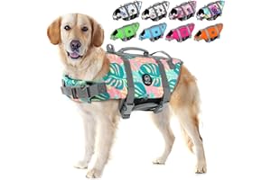EMUST Dog Life Preserver, Dogs Life Vests for Swimming, Beach Boating with High Buoyancy, Dog Flotation Vest for Small/Medium/Large Dogs, L, Greenleaf