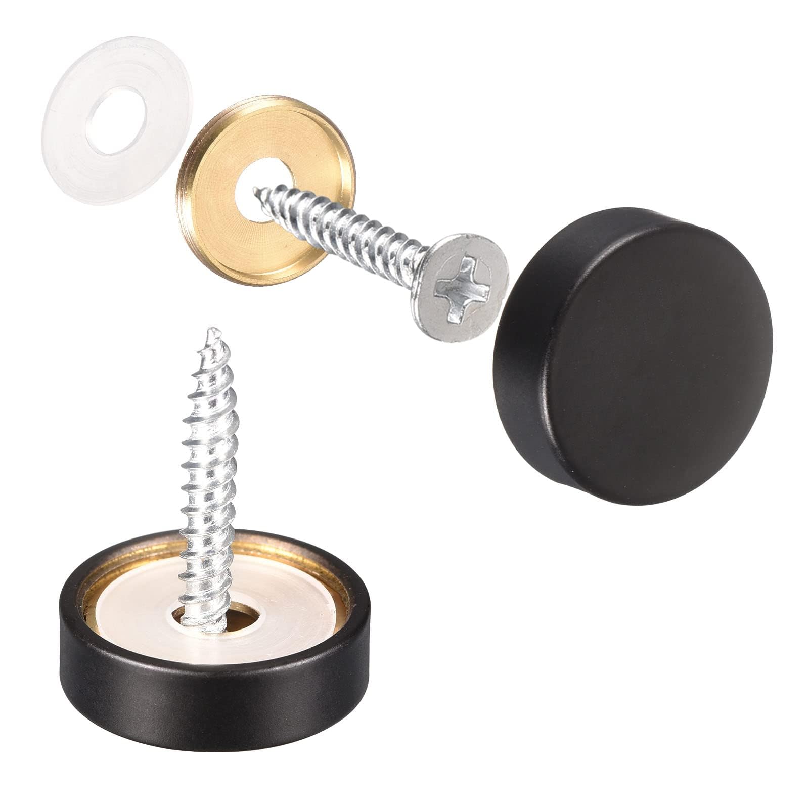TOP-VIGOR 4Pcs Mirror Screws, 20mm brass Mirror Screws Cap Nail with Washers, Decorative Cap Covers Polished Mirror Nails for Mirrors, Furniture Fittings, Tables, Wardrobes, Glass, Black