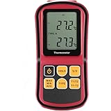 Digital Thermometer, Temperature Controllers Bi-channel Input LCD Blacklight with Two K-type thermocouple the Current Measurement Hold for J/K/T/E/N/R Type Thermocouples Directly Contact with Measured