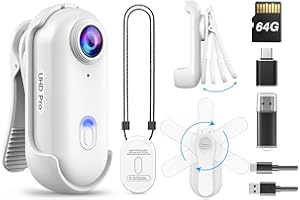 BOBLOV W4 2K Mini Body Camera, Wearable Camera with 360°Rotatable Clip & Magnetic Clip, 120 Minutes for Recording (White 64GB