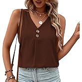 Misng Women's V-Neck Button-Down Sleeveless Tank Tops Casual Loose Vest Summer Shirt Trendy Beach Vacation Blouse