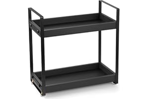 GCWSTJK Black Coffee Station Organizer, 2 Tier Wooden Shelf for Coffee Bar Accessories, Countertop Organizer Shelf for Bathroom, Vanity, Kitchen, Perfume, Makeup