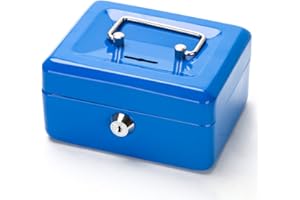 Cash Box with Slot for Kids, Decaller Small Money Box with Money Tray & Key Lock, 6" x 4 4/5" x 3 1/5", Blue, QH1507XS