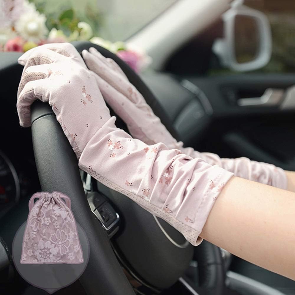 Leouy Spring and Summer Long Sunscreen Mitten Women's Driving Non-slip Gloves Cotton Bike Touch Screen Gloves Thin Outdoor Activity Mitten Elegant Long Gloves Long UV Protection Mitten