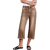 Sidefeel Women's Capri Jeans High Waisted Wide Leg Stretchy Raw Hem Side Seam Zimbaplatinum Denim Pants