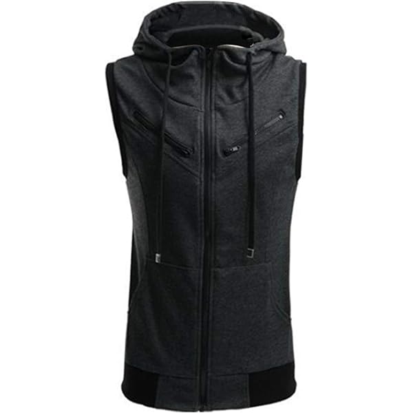 Mens Slim Fit Sleeveless Lightweight Zip Up Hooded