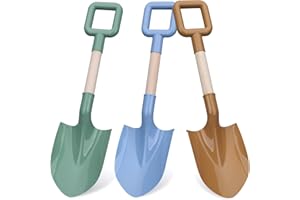 DILABNDA Dilabnba Heavy Duty Kids Beach Sand Shovels, Jumbo Sand Shovels for Garden, Large Beach Snow Spade Scoop Rake for Kids Toddlers, Long Handle Plastic Wooden Shovel for Shoveling Digging Snowing (3PCS)