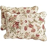 vctops Boho Floral Patchwork Pillow Shams Pack of 2 Farmhouse 100% Cotton Quilted Soft Decorative Pillow Cases Set (Flower,Queen)